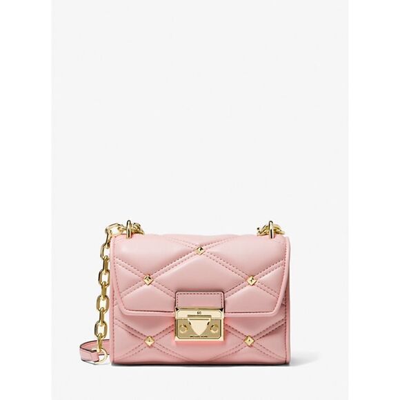 NWT MICHAEL KORS Serena Small Flap Studded Crossbody Bag in Powder Blush - Picture 1 of 12